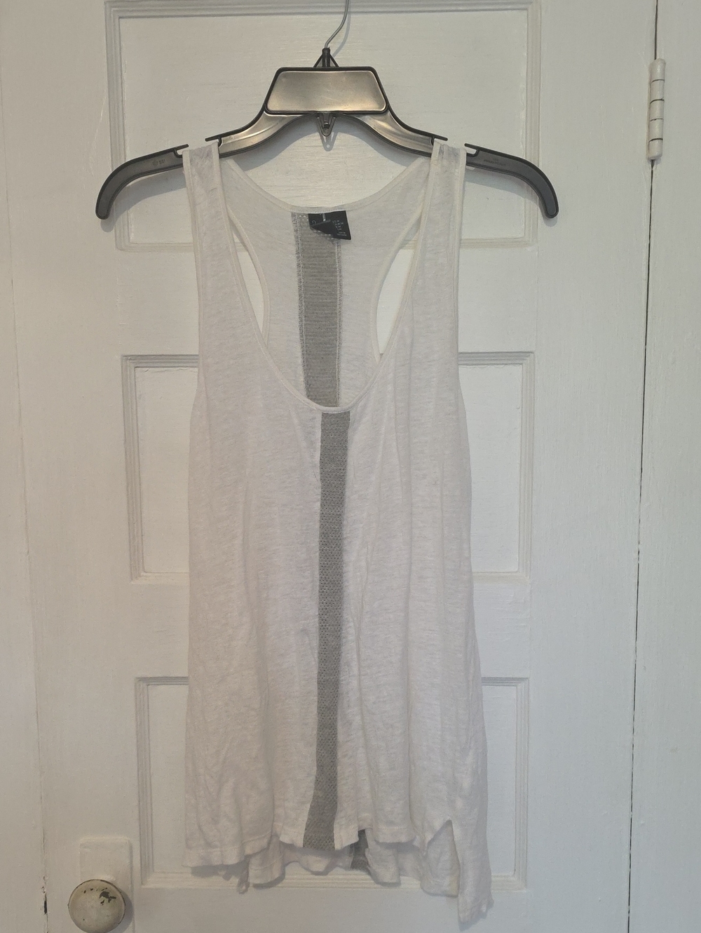 Cynthia Rowley White Racerback Tank with Center Mesh Stripe
